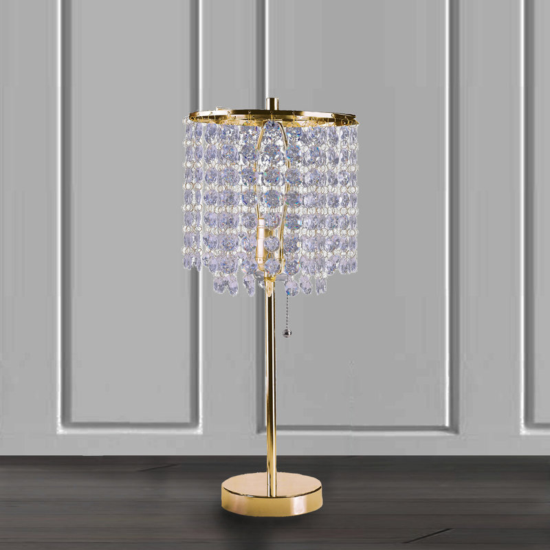 Alessandro Bedside Table Lamp With Clear Drum Shade, Silver, 19"