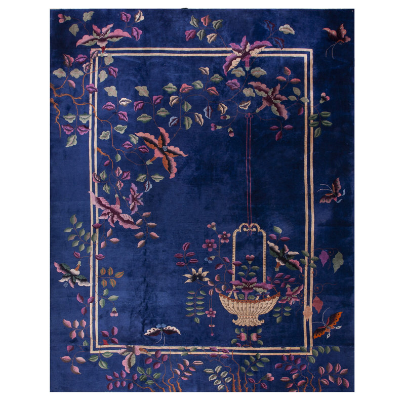 Luxurious Blue Color Wool Pile Antique Art Deco Chinese Rug