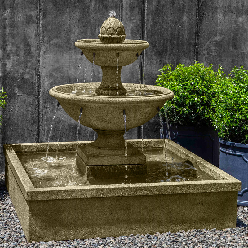 La Mirande Floor Fountain, Aged Limestone