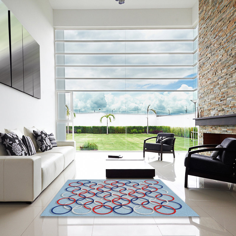 Tapis bleu à motif géométrique, Carré 6 pi