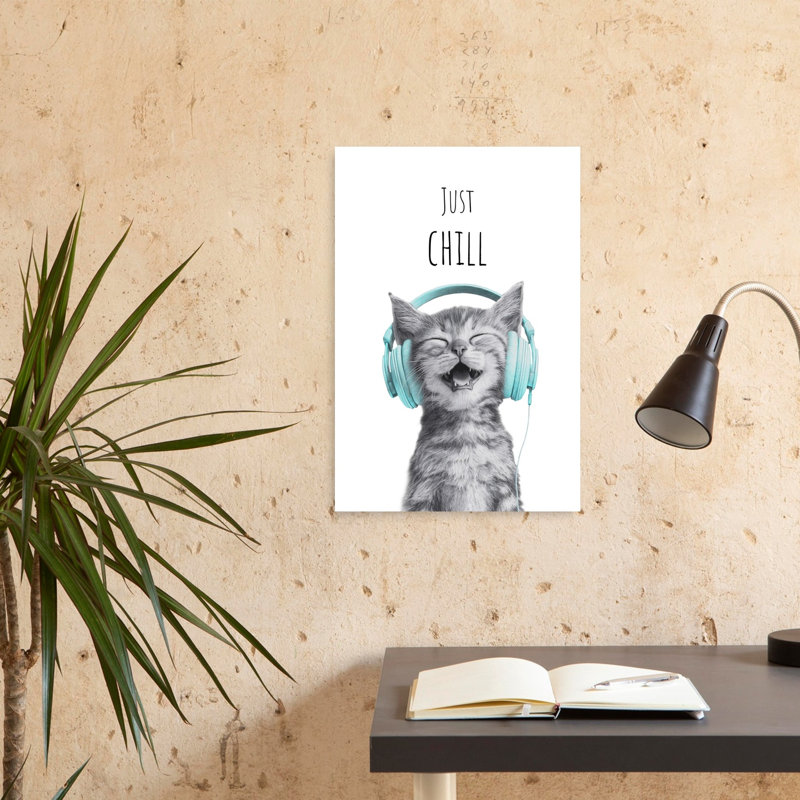Just Chill Kitten Playful Contemporary Cat Portrait Wall Art Print 1 Piece Wrapped Canvas Wall Art, 60.96cm H x 40.64cm W