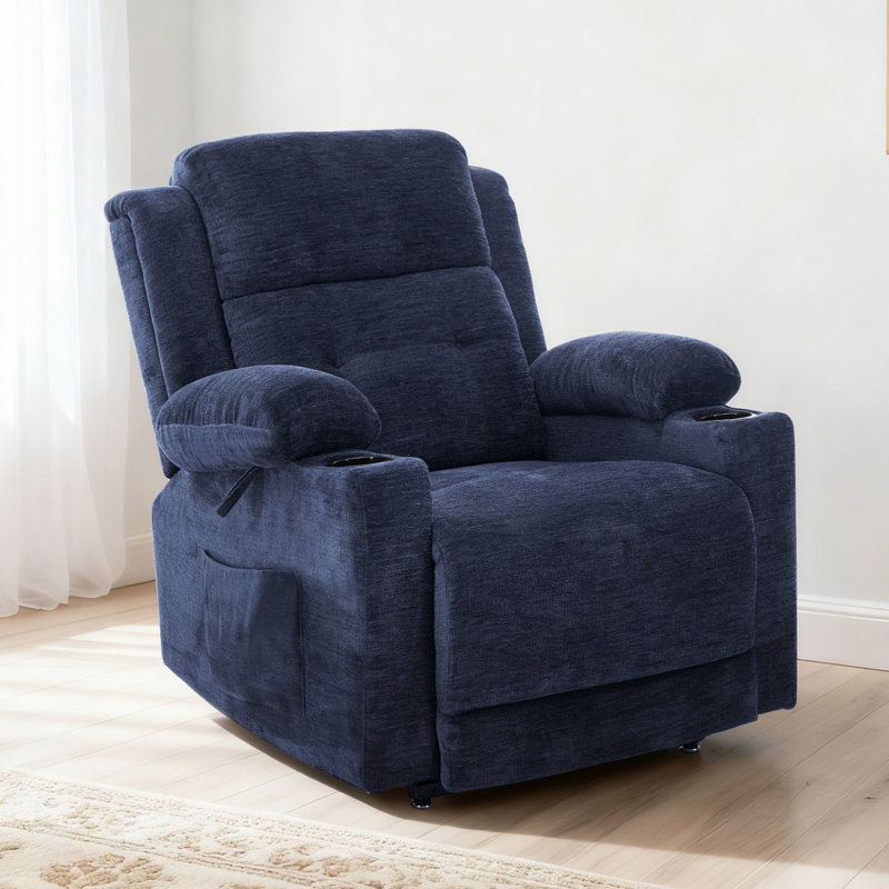 35.8" W Chenille Power Lift Recliner, Blue