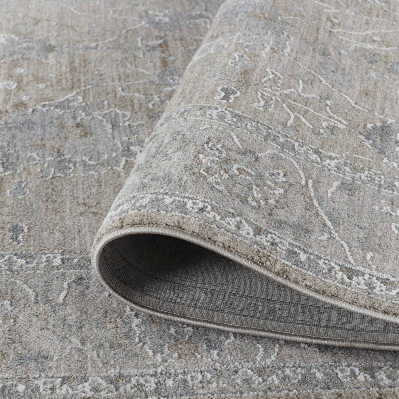 Tapis à médaillon floral doré / beige 5 pi x 8 pi (5 pi 3 po x 7 pi 7 po) Safiya, Rectangle de 5 pi x 8 pi