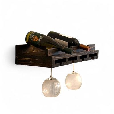 Rustic Luxe Wall Mounted Wine Rack With Glass Holder