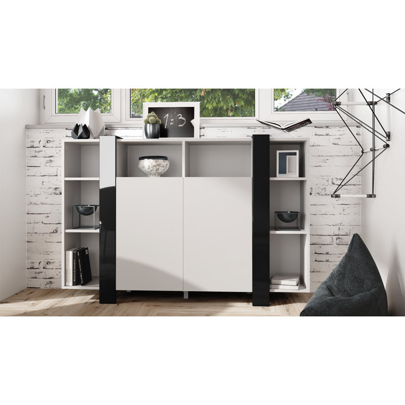 Abbie-May 149cm Sideboard, White Matt/Black High Gloss