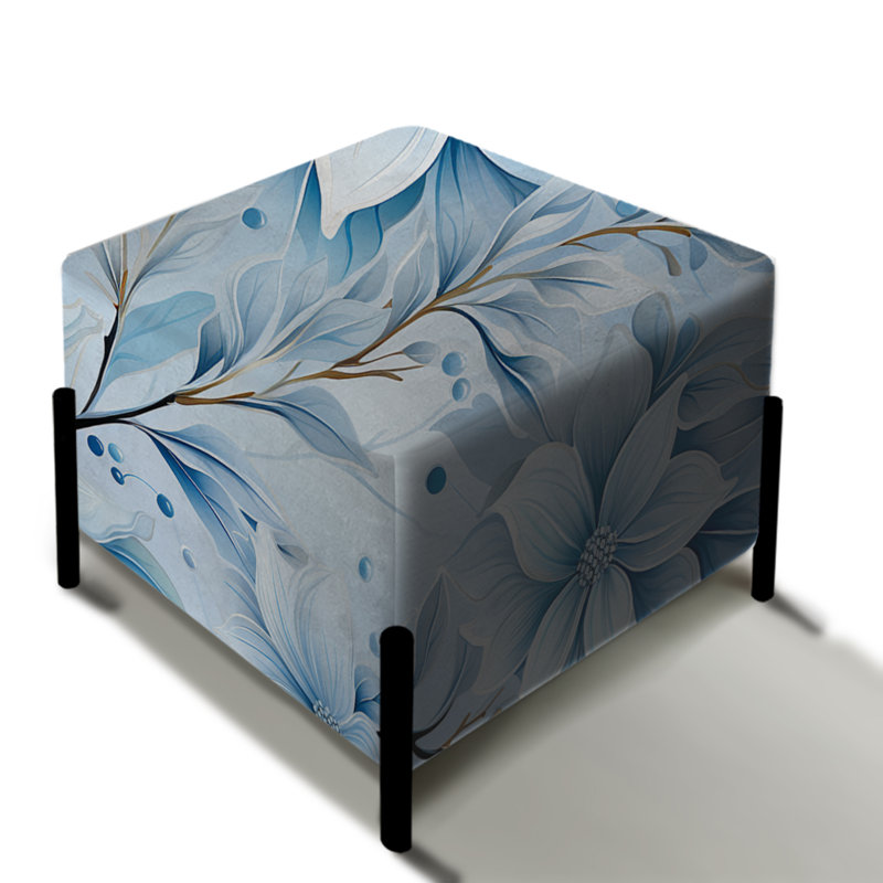 Repose-pieds carré bleu à motif floral marguerite arctique