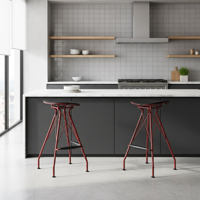 Belgr Upholstered Counter Stool with Metal Frame, Black, Bar Stool (30" Seat Height)