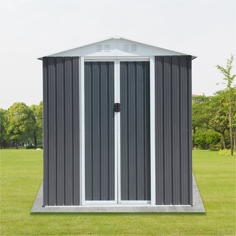 Gray Galvanized Steel and Aluminum Apex Roof Outdoor Storage Shed