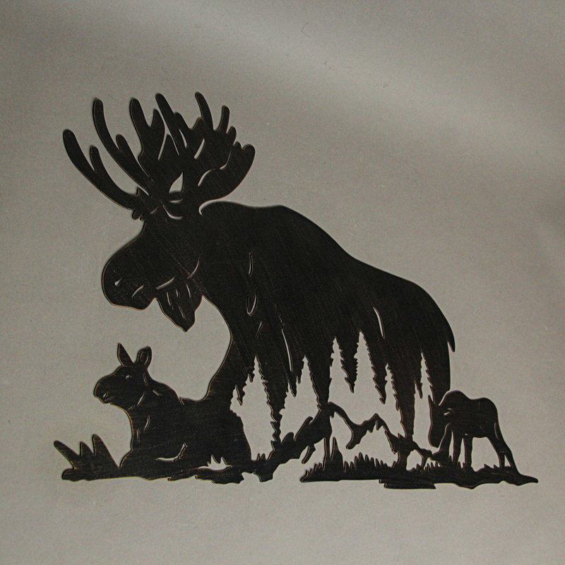 Black Metal Moose Family Silhouette Wall Sculpture