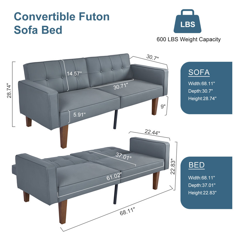 Futon Sofa Bed, Convertible Fabric Futon Couch Bed, Loveseat Sleeper Sofa, Daybed for Living Room, Apartment, Office