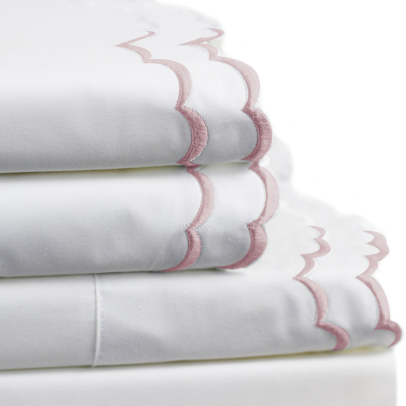 Ensemble de draps 100% coton 300 fils Bara, Rose et blanc, Ensemble de draps très grand californien avec 2 t