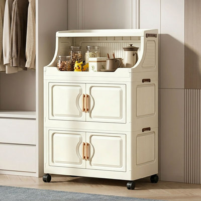 Lot de 2 bacs de rangement pliables avec couvercles, boîte de rangement empilable de 58 L avec portes et roulettes, organisateur d'armoire de cuisine verrouillable, tiroirs en plastique pour chambre, dortoir ou garage