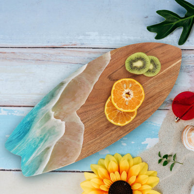 Surfboard Wave Coastal Wood Novelty Sports Shaped Serving Platter