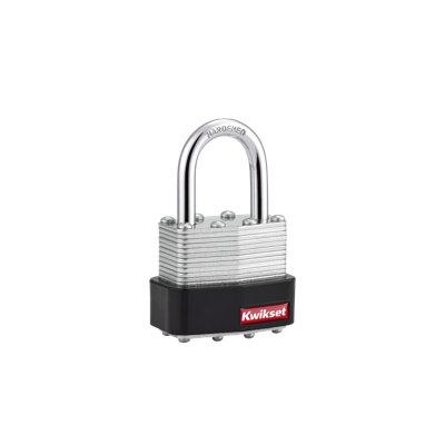 Kwikset Laminated Steel Padlock with Hardened Steel Shackle, 1-9/16 in Body, 1 in Shackle, 1 Pack
