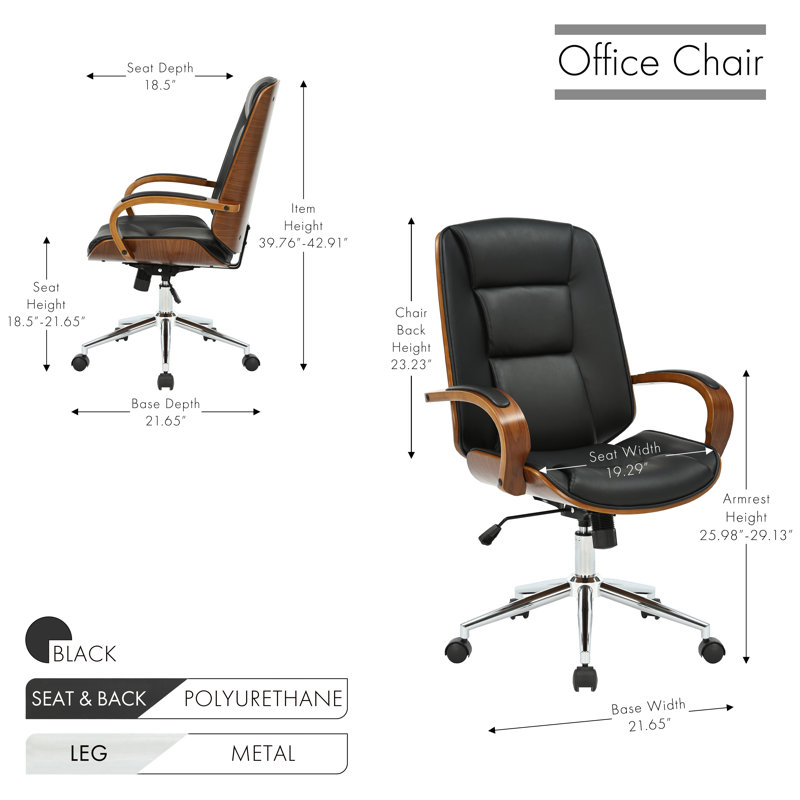 Stoneburner Faux Leather Mid-Century Executive Office Chair, Black