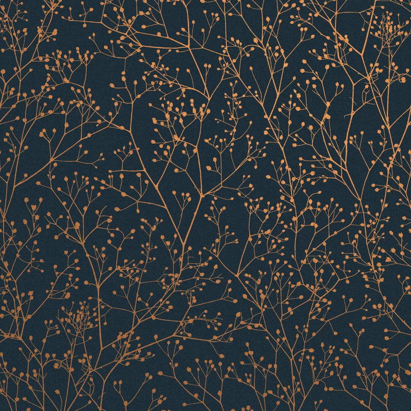 Clarissa Hulse Gypsophila Metallic Floral Wallpaper, Navy Blue/Golden