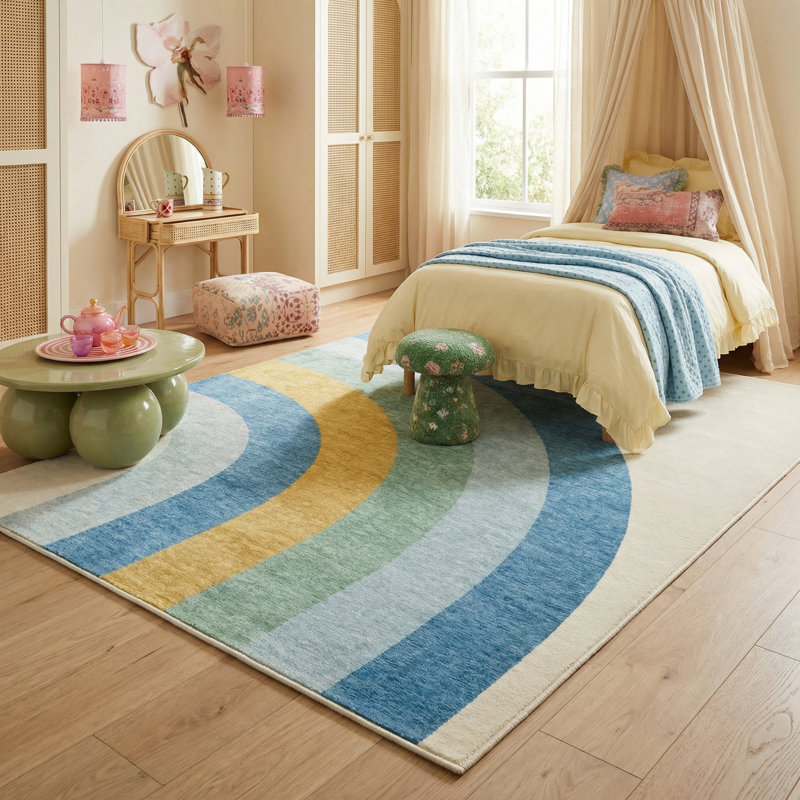 Rug Branch Skye 5' x 8' (5'3" x 7'7") Blue/Ivory Rainbow Kids Area Rug, Modern, Medium Pile, Stain-Resistant Carpet - Playroom, Nursery, Toy Room and Bedroom