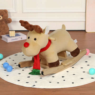 Tout-petit cheval à bascule en peluche avec sons de berceuse et harnais de sécurité, jouet en peluche doux pour les garçons et les filles de 1 à 3 ans
