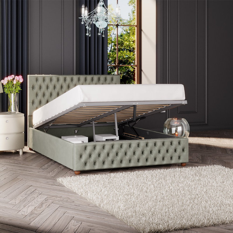 Upholstered Ottoman Bed, Double (4'6), Duck Egg
