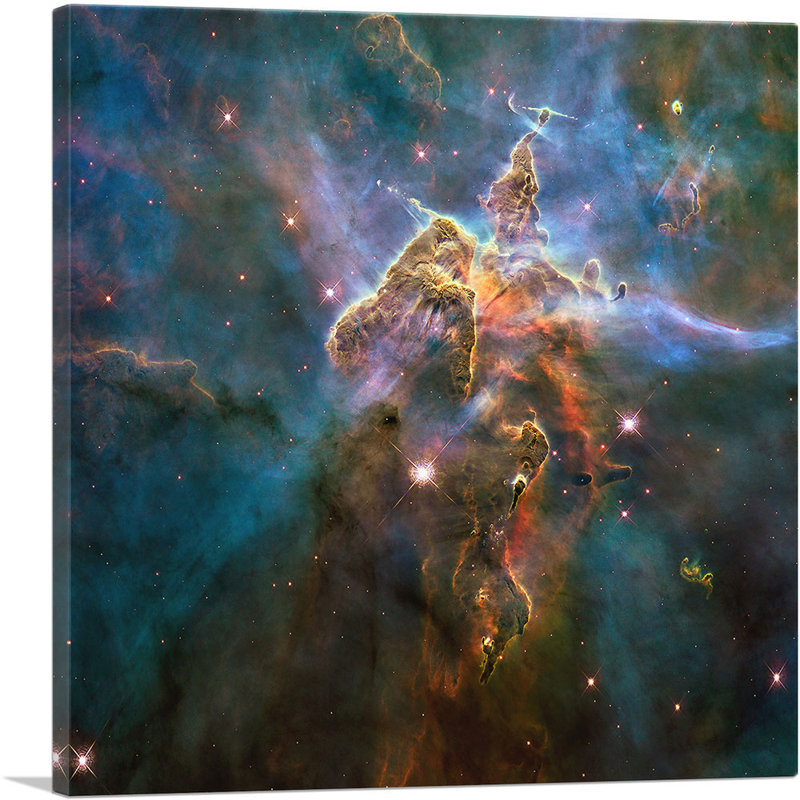 Mystic Mountain Carina Nebula Hubble Telescope Nasa - Reproduction d'art sur toile tendue, H 18 po x l 18 po x 1,5 po