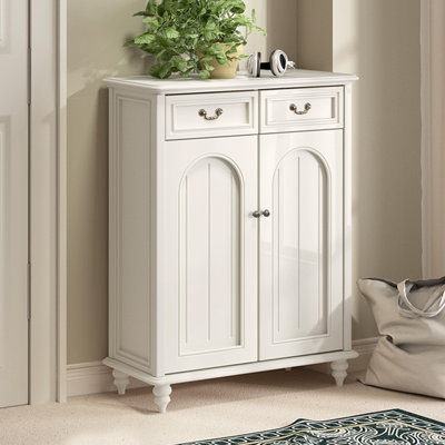 White Solid Wood Shoe Storage Bench