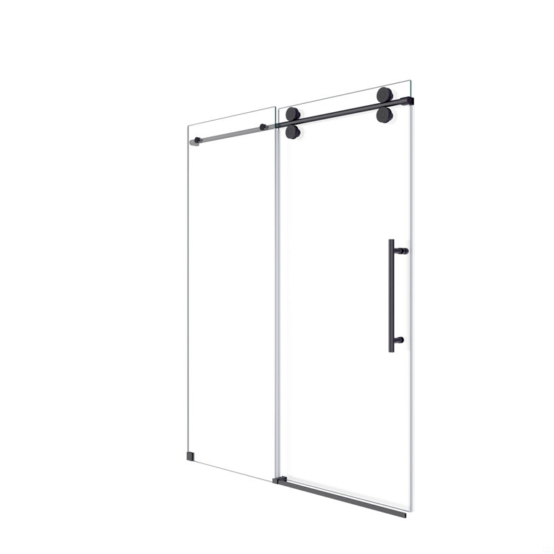 56"-60"W X 72"H Frameless Single Sliding Shower Door – 5/16" (8Mm) Clear Tempered Glass, Matte Black