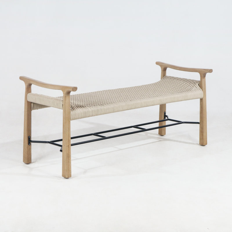 Solid Oak and Papercord Storage Bench, Natural/Black