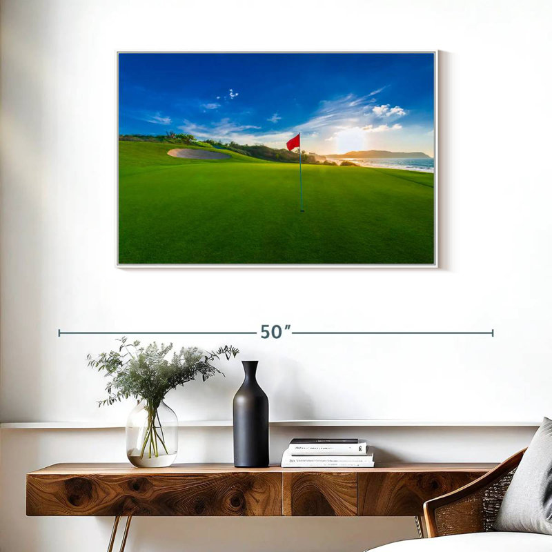 Drapeau rouge du terrain de golf, Cadre flottant blanc, 37 po x 25 po