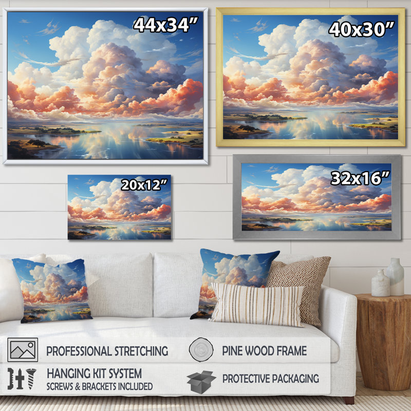 Clouds Coastal Horizons III - impression, Cadre flottant doré, H 24 po x l 32 po x P 1 po