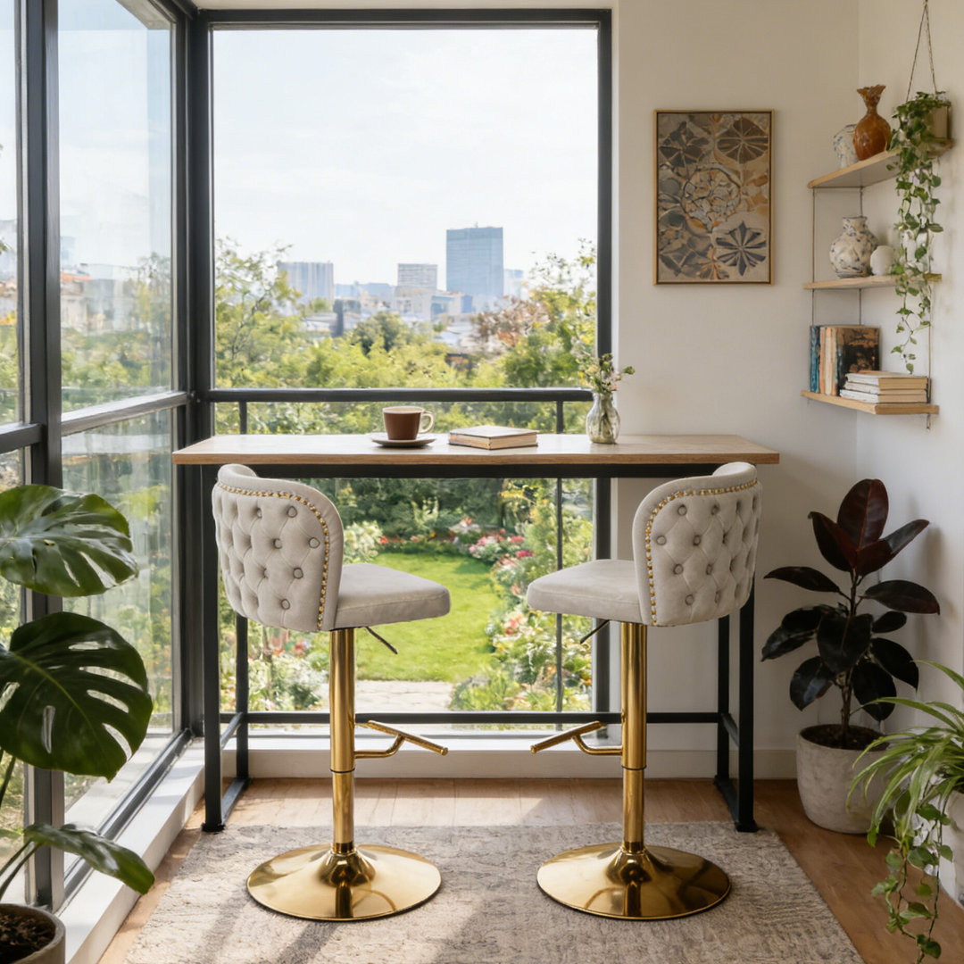 Marlone Swivel Adjustable Height Bar Stool, 2 Pcs (Set of 2) Everly Quinn Frame 