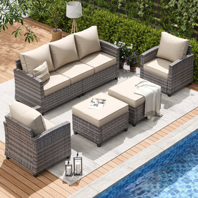 Mecayla 7-Person Wicker Patio Conversation Set with Cushions 