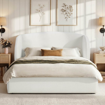 Modern Chenille-Style & Water-Repellent Upholstered Wingback Headboard Platform Bed