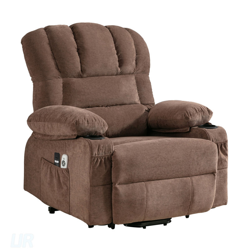 Fauteuil de massage électrique Power Lift avec chauffage, vibration et USB pour le confort des personnes âgées, Brun