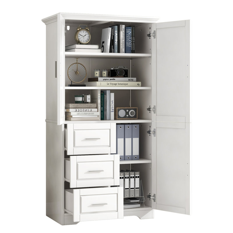 Armoire de rangement haute et large avec portes pour salle de bain / bureau, trois tiroirs