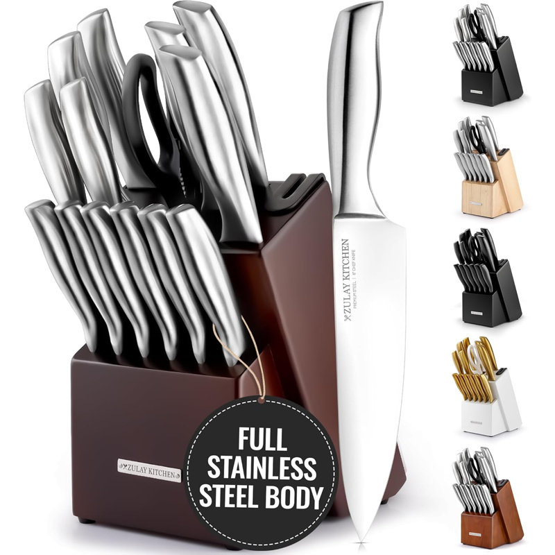 Zulay Kitchen Zulay Kitchen Premium 15-Piece Knife Set with Natural Wood Block and Built-in Sharpener