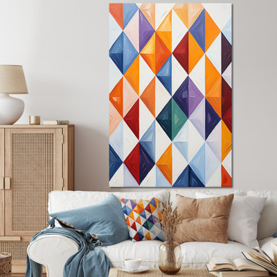 Orange And Blue Multicolor Geometric Tiles - Abstract Tile Wall Art