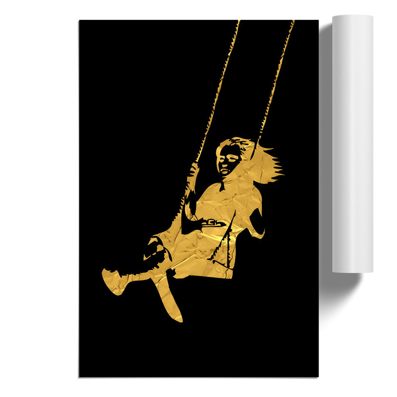 Banksy in Gold Girl on Swing - Frameless Print, 59cm H x 42cm W x 0.1cm D