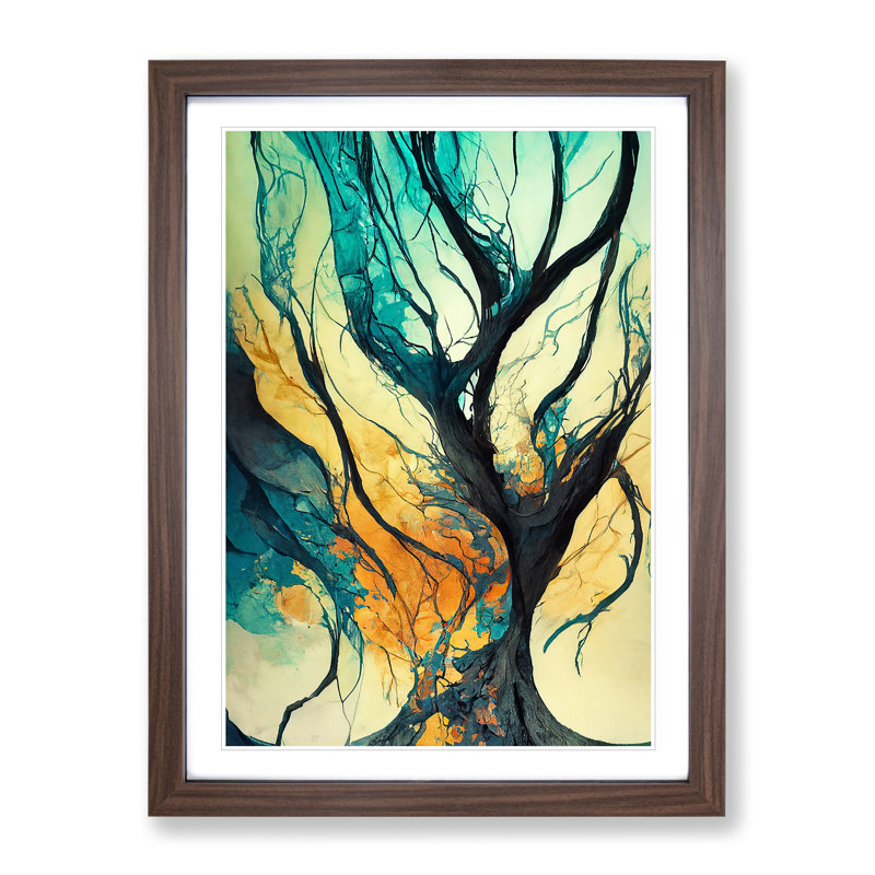 Abstract Tree No.1 - Wall Art, 48cm H x 36cm W, Walnut Framed Paper, White
