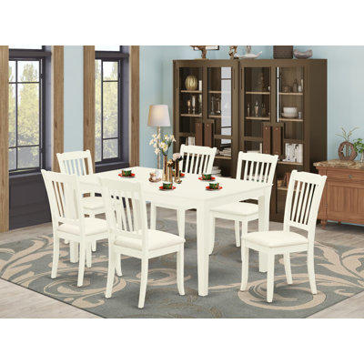 Ensemble de table et chaises de cuisine 7 pièces comprenant une table de salle à manger rectangulaire et 6 chaises de salle à manger revêtues de tissu en lin, 36 x 60 pouces, blanc lin