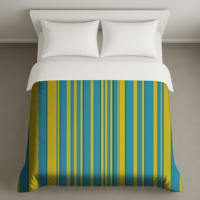 Housses de couette à rayures bleues et jaunes, Grand lit