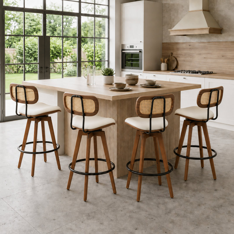 Tabouret de comptoir pivotant 4 pièces Sirine, Beige