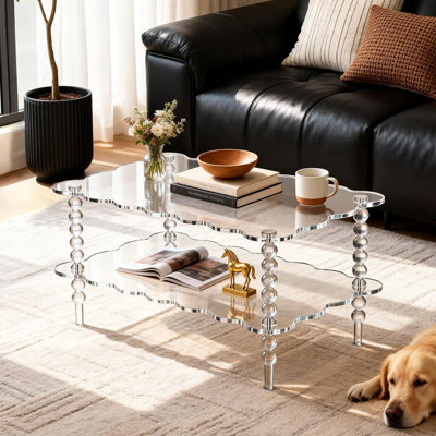 Acrylic Coffee Table, 2-Tier Living Room Table With Storage, Center Table Mid-Modern Century For Living Room (Clear, 37.8“×23.6“×15.7”)