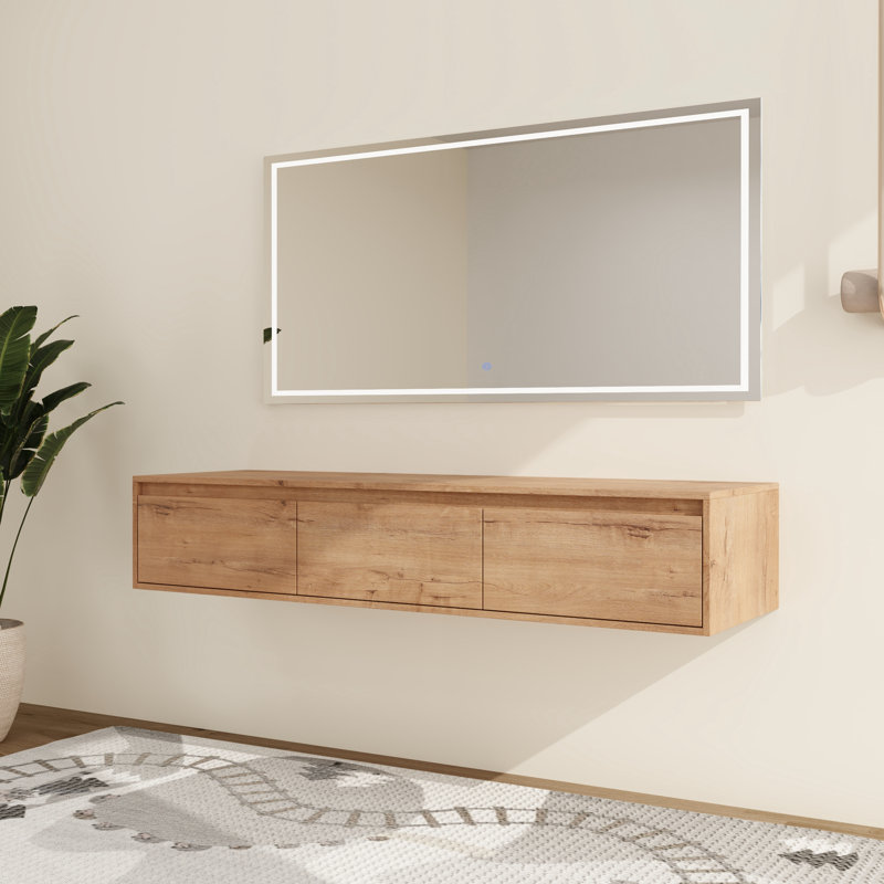 60'' Wall-Mounted Bathroom Cabinet with Open & Closed Storage