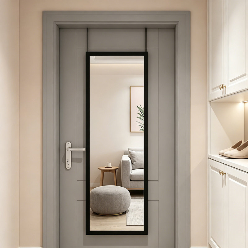 Full Length Door Mirror Wall Mirror Hanging For Bedroom Living Room,Aluminum Frame, Black