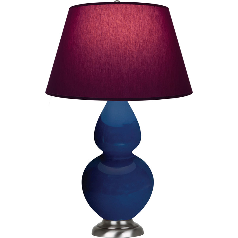 Lampe de table double gourde en céramique, Cobalt émaillé / argent antique, Perle, Argent argent