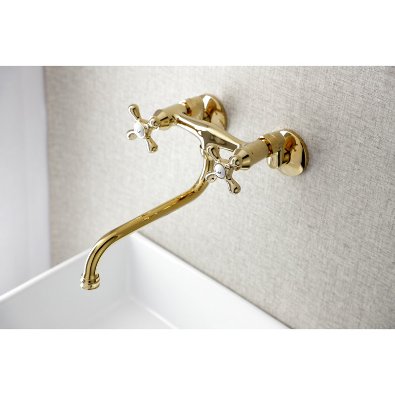 Kingston Brass Kingston Two-Handle 2-Hole Wall Mount Bathroom Faucet, Polished Brass