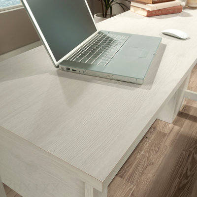 Transitional L-Shaped Desk With File Drawer, White Finish