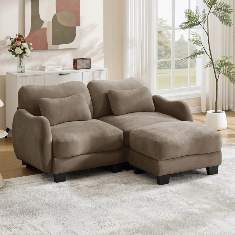 Canapé modulaire 70,8 po Curve Design avec repose-pieds mobile et 2 coussins décoratifs, Chenille café