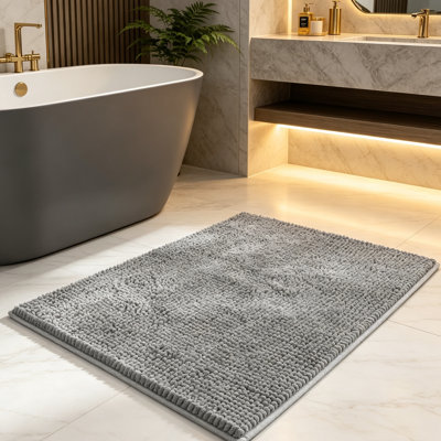 Plush Chenille Bath Mat - Non-Slip, Super Absorbent & Machine Washable
