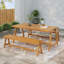 Ensemble de table de pique-nique d'extérieur 3 pièces, ensemble de salle à manger de patio contemporain en bois d'acacia avec bancs - toutes saisons et compact pour balcon, terrasse, camping